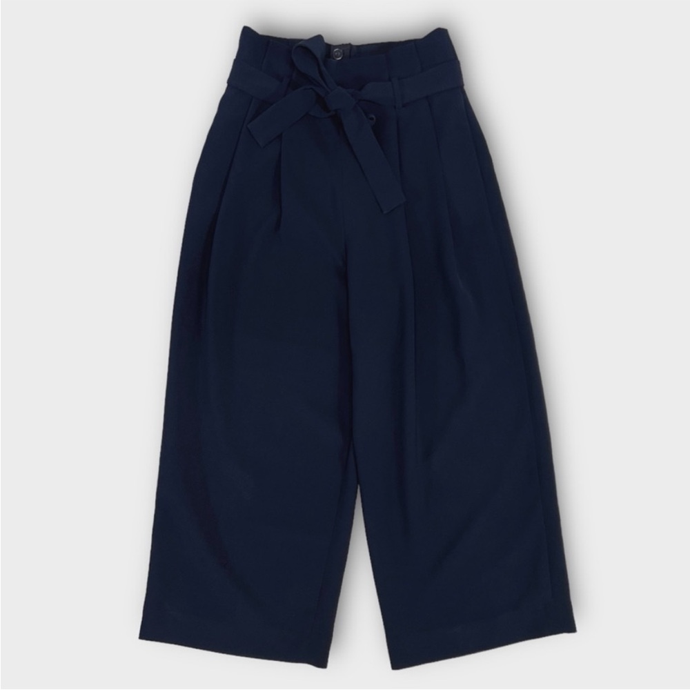 COS Belted Wide Leg Culottes Cropped Pants in Navy Size 8